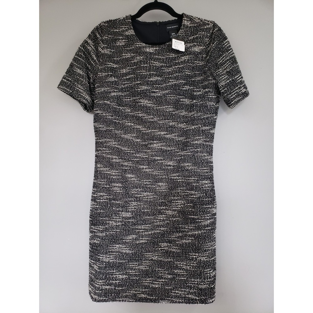 NEW MEDIUM Club Monaco Black White Tweed Sheath Dress Work Office Minimalist